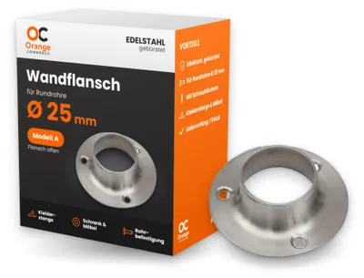 Produktbild von Edelstahl Wandflansch Wandhalter Flansch Steckfitting Wandlager Rohr Rundrohr A Ø25mm