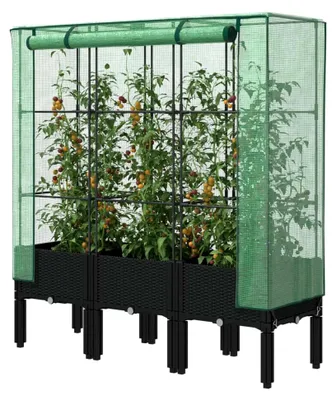Produktbild von Hochbeet mit Gewächshausabdeckung in Rattanoptik 120x40x140cm