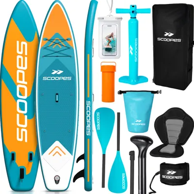 Produktbild von Malplay Stand Up Paddling Board 350x81x15 nafukovací pádlo se sedadlem kompletní sada SUP kajak pumpa přenosná taška Light Blue Surfboard