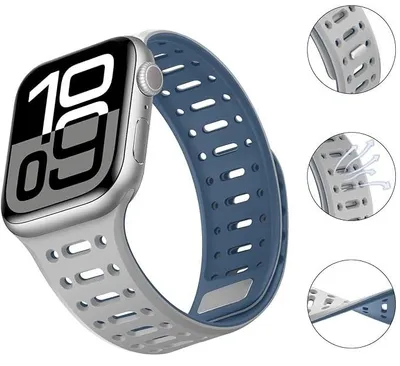 Zdjęcie produktu dla Pasek Apple Watch Silikonowy Sportowy Szaro Niebieski 38-42 mm