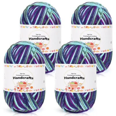 Obrázek produktu pro Barevně melírované bavlněné příze na háčkování, 200 g (4 x 50 g), 5 nití, barvy: fialová, modrá, zelená