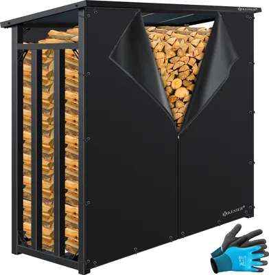 Produktbild von KESSER® Kaminholzregal Metall 188 x 70 x 185 cm Brennholzregal 3,3 SRM / 2,3m³ | außen Stahlrahmen + Abdeckung & Handschuhe Stapelhilfe Kaminholzlager Wasserdichter Holzlager für Garten Terrasse