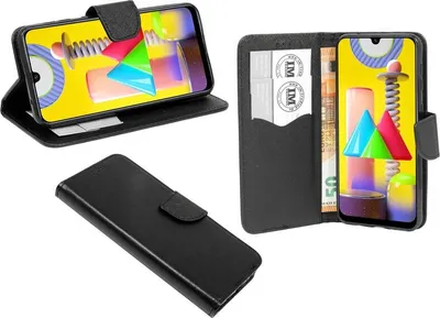 Produktbild von cofi1453® Buch Tasche "Fancy" kompatibel mit SAMSUNG GALAXY M31 (M315F) Handy Hülle Etui Brieftasche Schutzhülle mit Standfunktion, Kartenfach Schwarz