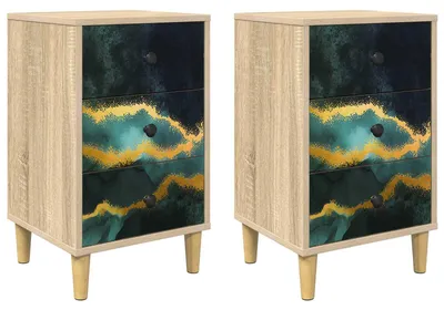 Immagine prodotto di Tavolino da comodino WIJHE, 2 pezzi, legno effetto noce Sonoma, dimensioni 36 x 33 x 60 cm