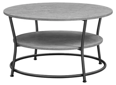 Obrázek produktu pro Kulatý konferenční stolek s úložným prostorem, industriální styl, šedá a černá barva, průměr 80 cm, výška 46,5 cm, hmotnost 50 kg