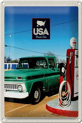 Produktbild von Blechschild Reise 20x30cm Amerika Oldtimer Tanksäule PKW