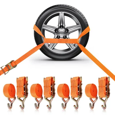 Productafbeelding van 4 spanbanden voor autotransport, 3 meter lang, 35 mm breed, 2000 daN draagkracht, ratelbanden met haken