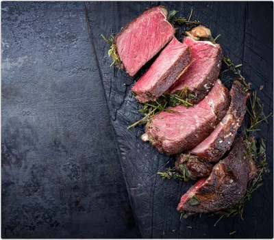 Produktbild von Spritzschutz Herdabdeckplatte Schneidebrett aus Glas Rosa Roastbeef 1-Teilig (60x52cm)