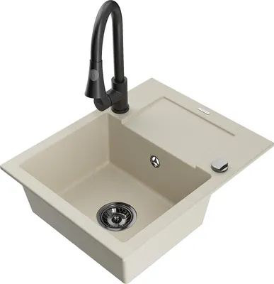 Image de Mexen Enzo Évier en granit 1 bac avec égouttoir et mélangeur Elia, Beige - 6506-69-670101-70