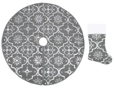 Produktbild von vidaXL Luxus-Weihnachtsbaumdecke mit Socke Grau 150 cm Stoff