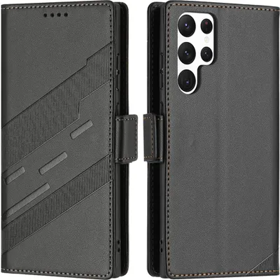 Image de Étui pour Samsung Galaxy S24 Ultra, étui en cuirPolyuréthaneavec fente pour cartes et fonction stand Schwarz