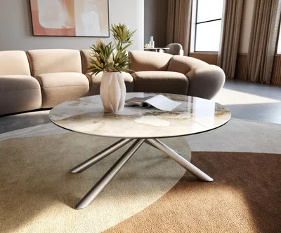 Produktbild von DELIFE Couchtisch Edge Rund 90x90 cm Keramik Minas Melange Sarity Edelstahl gebürstet
