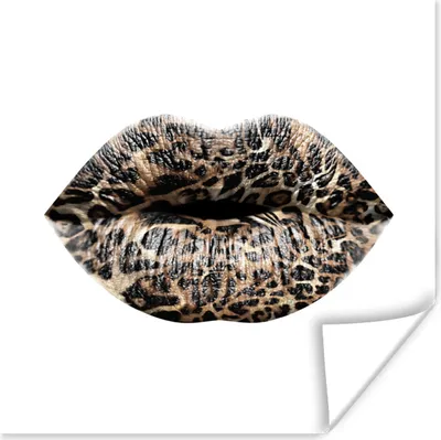 Produktbild von MuchoWow® Poster Lippen - Tigerdruck - Weiß 50x50 cm - Wohnzimmerdekoration