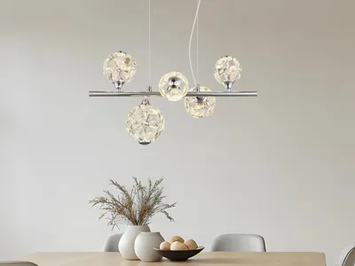 Produktbild von Globo Lighting Hängeleuchte Metall verchromt, K9 Kristalle klar, Höhenverstellbar, Kürzbar, LxBxH: 610x310x1500mm, inkl. LED 42.5W 230V, 4243lm Source, 3866lm Output, 3000K