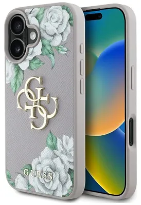 Produktbild von Guess Grained Roses Etui für iPhone 16 Lila