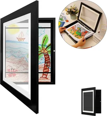 Produktbild von A4 Kinder Kunstwerk Rahmen – Front-Öffnung, wiederverwendbar, 2er Pack, Schwarz, zur Präsentation von Malereien, Fotos und Bastelprojekten