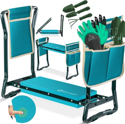 Produktbild von KESSER® 2 in 1 XXL Kniebank für Gartenarbeit Gepolstert Sitzunterlage Eva-Schaumkissen Gartenhocker Klappbar Inkl. 2x Werkzeugtasche Gartenbank Höhenverstellbar 60 x 50 x 27 cm bis 150 kg