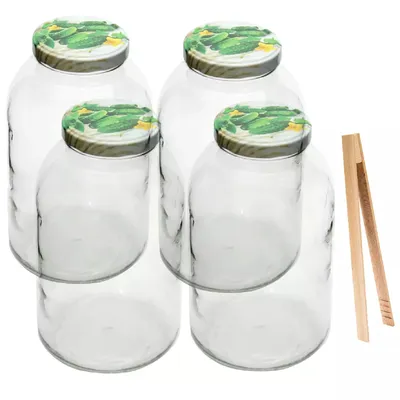 Produktbild von 4L Gurkenglas | 4 STÜCK | Gurken Deckel | mit Holzzange | Einweckglas 4000ml Einmachgläser Vorratsgläser Einmachglas Sturzgläser Schraubdeckel MOTIV