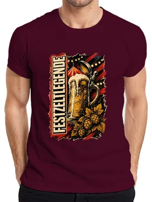 Produktbild von Festzeltlegende Bier Maßkrug Volksfest Lederhose Herren T-Shirt, Burgundy, 3XL