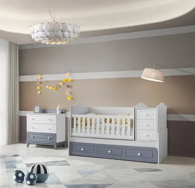 Image de Ensemble chambre de bébé Montessori moderne avec lit et commode Design fonctionnel