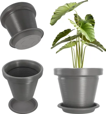 Image de Pot de fleurs/pot de plante - Cache-pot - Taille M - Pour plantes d'intérieur/d'extérieur - Gris clair