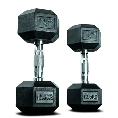 Produktbild von Matchu Sports Hantel Hexagon Set | 2 x 12,5 kg aus Gummi Ergonomische Verchromte Griffe | Dumbbell Set Kurzhantel Set Hanteln Kurzhanteln