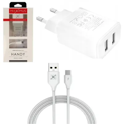 Zdjęcie produktu dla Maxximus Ładowarka Sieciowa 2.1A USB-C + 2x USB - Szybkie Ładowanie - Biały KP32813