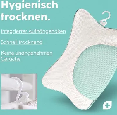 Produktbild von Ergonomisches Mint Badekissen, hautfreundlich, 4 Saugnäpfe, waschbar und langlebig