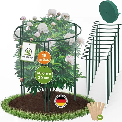 Produktbild von TTL GARDEN Strauchstützen 16er Set 60x30cm + Klettband + Pflanzschilder