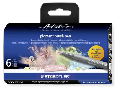 Productafbeelding van STAEDTLER® 371 C6-10 pigmentstift met penseelkop, pastelkleuren, set van 6 stuks