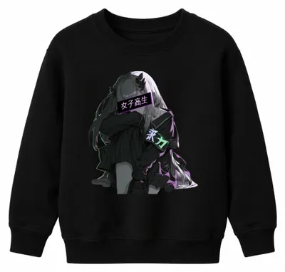 Produktbild von 女子高生 Anime Gothic Emo Traurig Vaporwave Neon Kinder Sweatshirt Pullover, Schwarz, 152