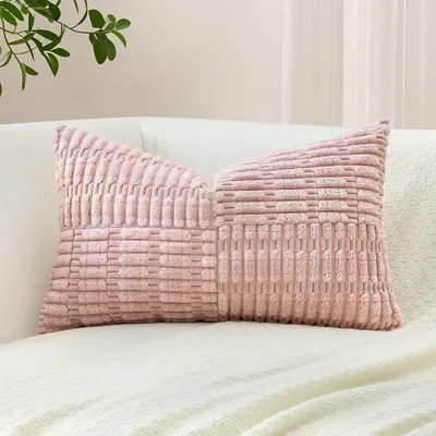 Productafbeelding van Kussensloop, corduroy, gestreept patroon, roze, 40x60 cm, 1 stuk