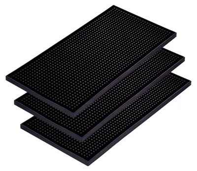Produktbild von 3 Stück Barmatte 30 x 15 cm, Gummi Abtropfmatte für Geschirr, Kaffee Tampermatte, Überlaufmatte schnell trocknend für Bar, Küche, Café, Restaurant, Theke (Schwarz)