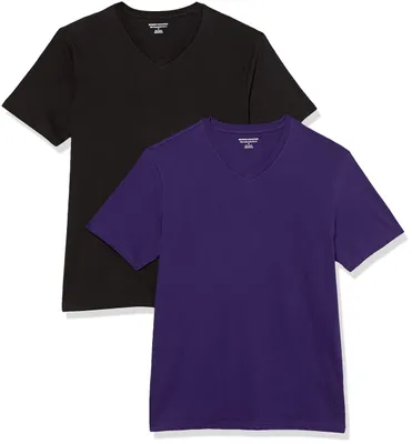 Produktbild von A. Essentials Herren V-Neck Kurzarmhemd T-Shirt, 2er-Pack, Schwarz/Dunkelpurpur,