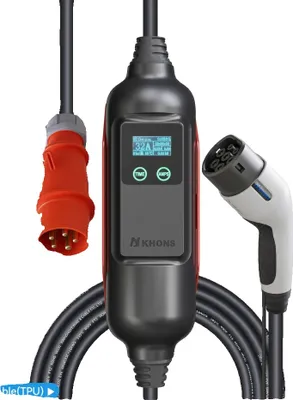 Zdjęcie produktu dla Ładowarka Khons EV, moc wyjściowa 22 kW, regulowany prąd od 6A do 32A, 22 kW i adapter, TYPE2