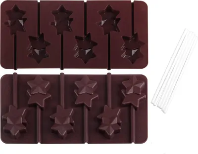 Produktbild von Dr. Oetker Silikon-Schokoladenform "Stern-Lollis" 2er Set inkl. 12 Sticks, Schokoladenformen für Stern-Lollis am Stiel, Formen aus hochwertigem Platinsilikon (Farbe: Braun) - spülmaschinengeeignet, Menge: 1 x 2er Set