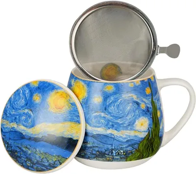 Produktbild von ART GALLERY Fassbecher 430 ml mit Teesieb STARRY NIGHT inspired by Van Gogh, New Bone China Porzellan