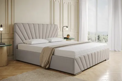 A modern bedroom with a bed.