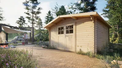 Produktbild von Gartenhaus Sonnenstrahl - 40 mm Blockbohlenhaus, Grundfläche: 14,20 m², Satteldach