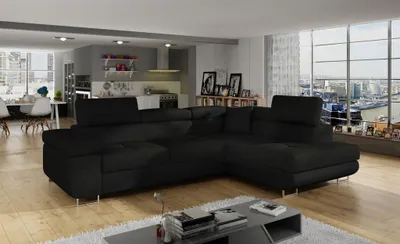 Produktbild von Ecksofa Schlafsofa SARRA in Stoff Sawana Schwarz Ottomane Rechts