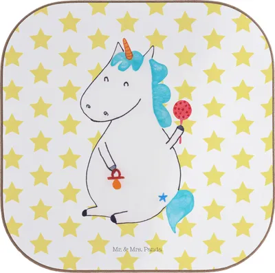 Produktbild von Mr. & Mrs. Panda Tischuntersetzer Einhorn Baby - Weiß - Geschenk, Untersetzer für Gläser, gläseruntersetzer, Geburt, Coaster, Mutter, Holzuntersetzer, Unicorn, Glas