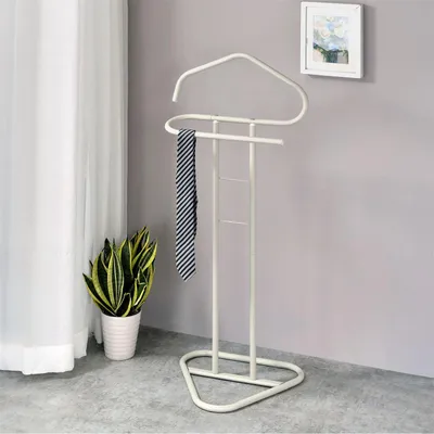 Produktbild von Herrendiener CAMILO, Beige - moderner Kleiderständer aus Metall, mit Hosenbügel und Sackohalter, stummer Damen Diener für Schlafzimmer, freistehend