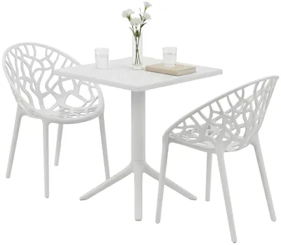Produktbild von Gartenmöbel-Set SOFIA mit 2 Stühlen - 180x180x80cm, Kunststoff, Weiß | Balkonset Gartenset Tisch mit Stühlen Bistroset Outdoor