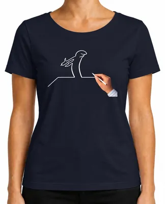 Imagen del producto de Camiseta para mujer, diseño "La Línea Osvaldo Cavandoli Balum Strichmännchen", color azul marino, talla M