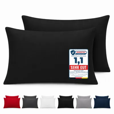 Produktbild von Komfortec Premium Kissenbezug 40x60 cm – 2er Set – Kissenhülle mit Reißverschluss – 100 % gebürstete Mikrofaser– Superweich – Schwarz Kopfkissenbezug, KI-generiertes Bild