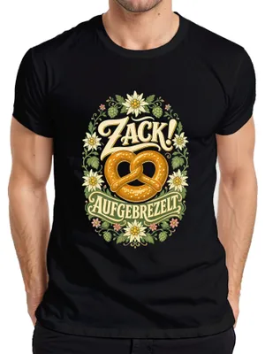 Obrázek produktu pro Zack! Preclík, motiv Edelweiß, tradiční bavorské oblečení, kožená kraťasy, sukně Dirndl, pánské tričko, černá barva, velikost 3XL