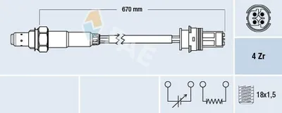 Produktbild von FAE Lambdasonde passend für MERCEDES-BENZ C-Klasse Limousine (W202) Diagnosesonde 670mm 77329