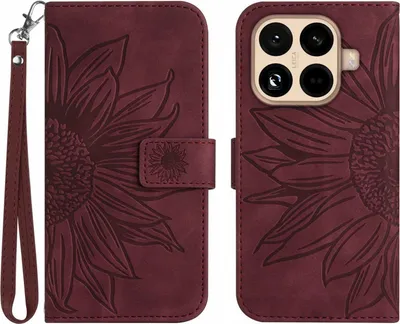 Produktbild von Xiaomi 15T Pro Hülle - Coverup Sonnenblume Klapphülle mit Schlüsselband - Bordeaux