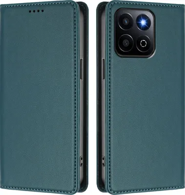 Image de Étui en cuir pour Honor X7C 4G/Honor 200 Smart, étui à rabat magnétique en cuirPolyuréthaneavec support, vert