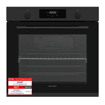 Produktbild von SHARP K-71P28BNH-EU Einbaubackofen Pyrolyse, (78 L, EEK A, 8 Backofenfunktionen, Versenkbare Knebel), (Set von Voll-Teleskopauszügen), Mattschwarz